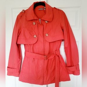 Chico's Trench Coat 3in1 100%Cotton Wind/Rain Breaker Bolero Belt Vest Coral S